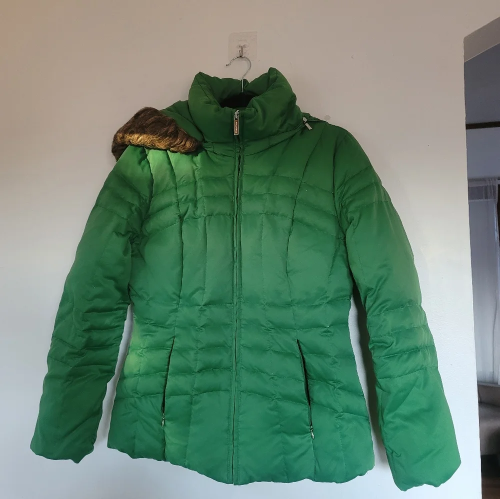 Calvin Klein Bright Green Puffer Jacket Size Small with removable hoodie - Picture 1 of 11